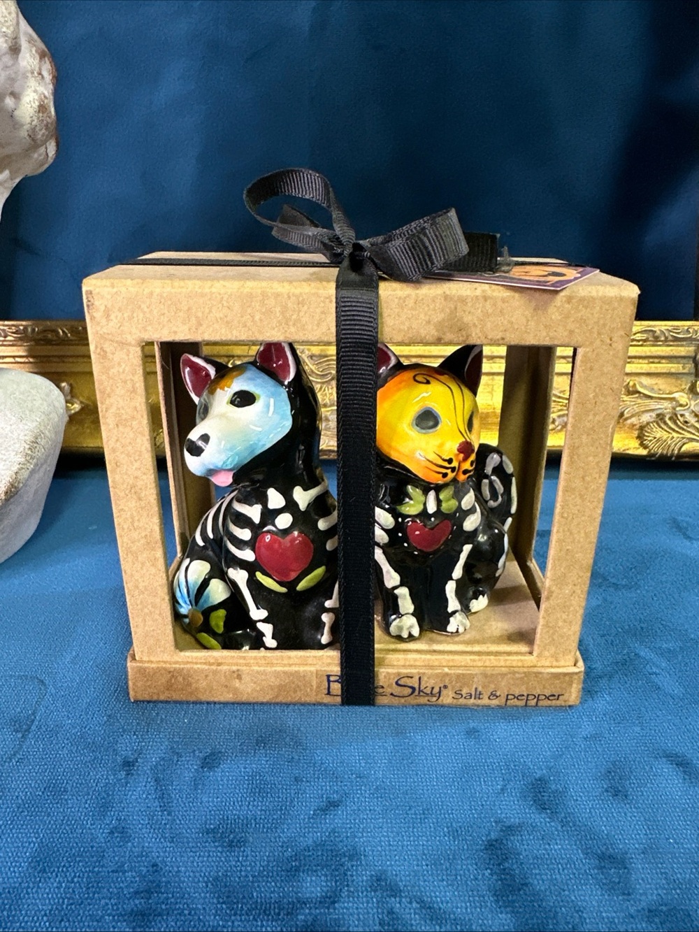 Blue Sky Clayworks Halloween Day Of  The Dead Sugar Skull Salt And Pepper Set
